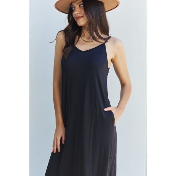 Ninexis Good Energy Full Size Cami Side Slit Maxi Dress In Black - Picture 11 of 11